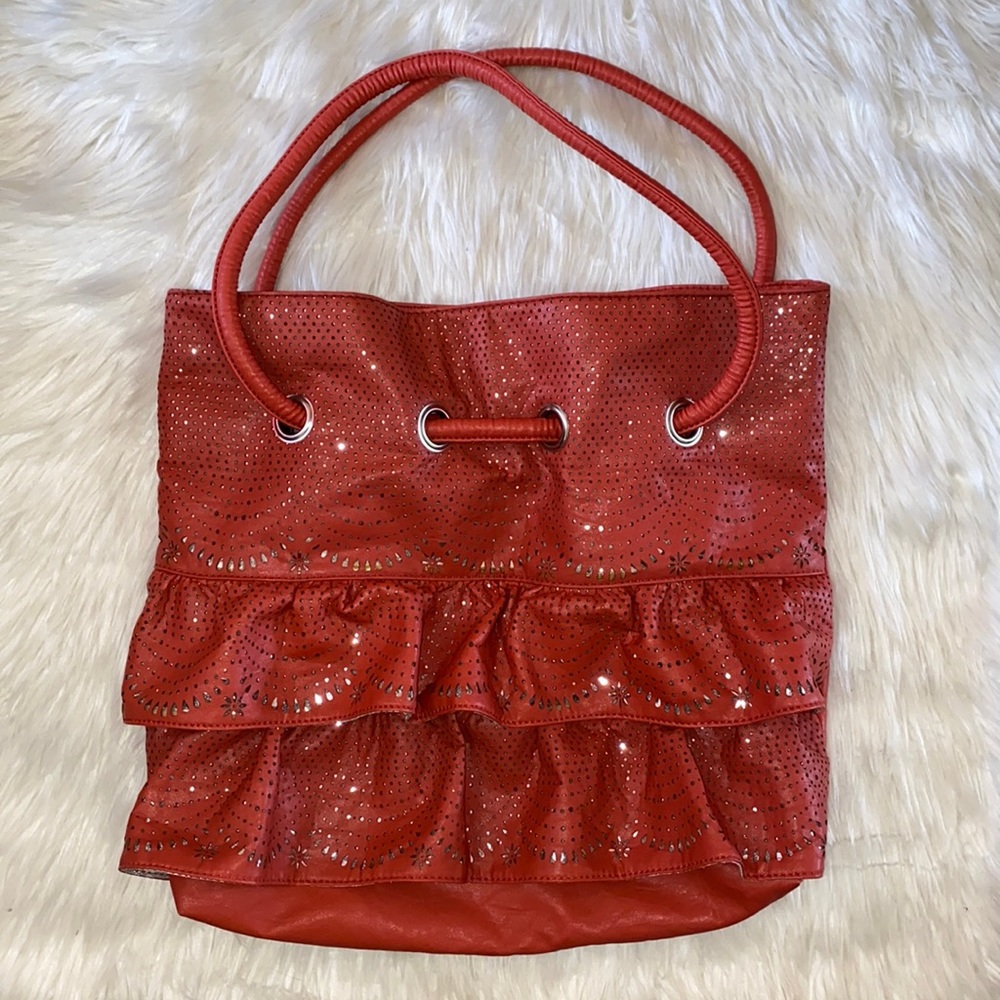 Orange Sparkly Ruffle Shoulder Bag